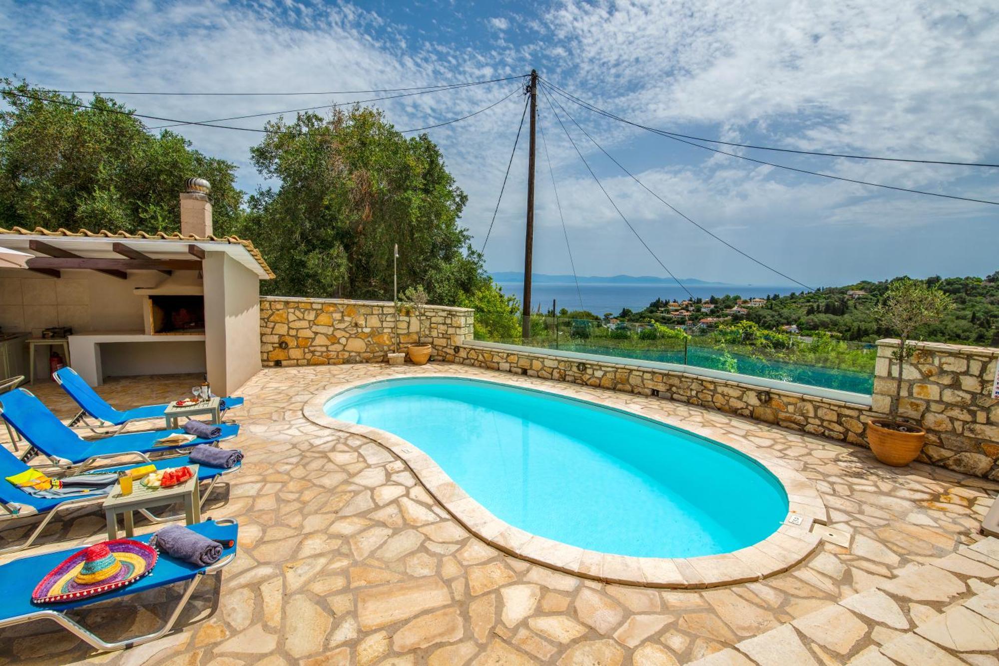 Loggos Seaview Cottage With Private Pool By Konnect Longós Exteriér fotografie